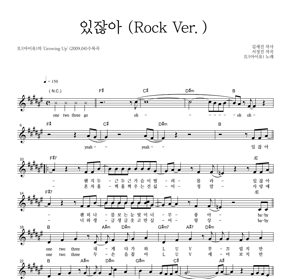 아이유 - 있잖아 (Rock Ver.) 멜로디 악보 