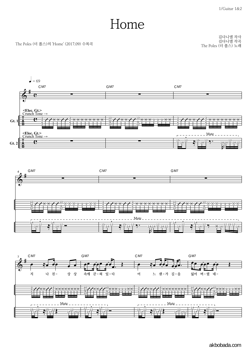 더 폴스 - Home 기타(Tab) 악보 