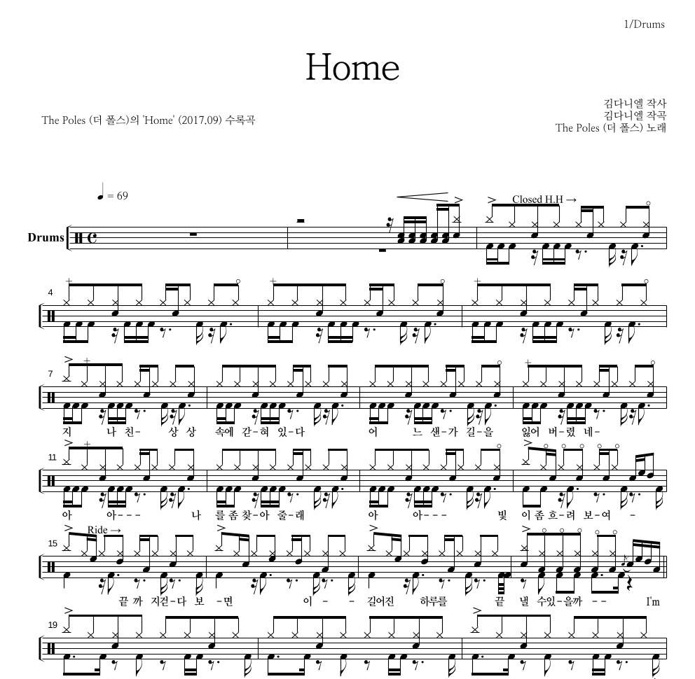 더 폴스 - Home 드럼(Tab) 악보 