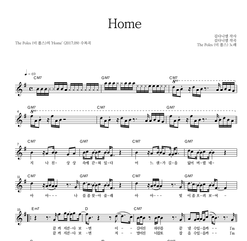 더 폴스 - Home 멜로디 악보 