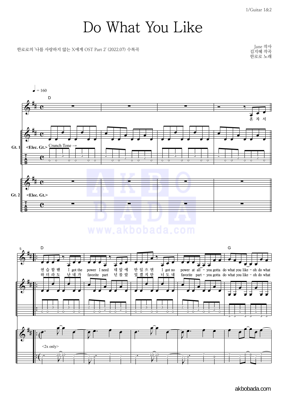 한로로 - Do What You Like 기타 악보 