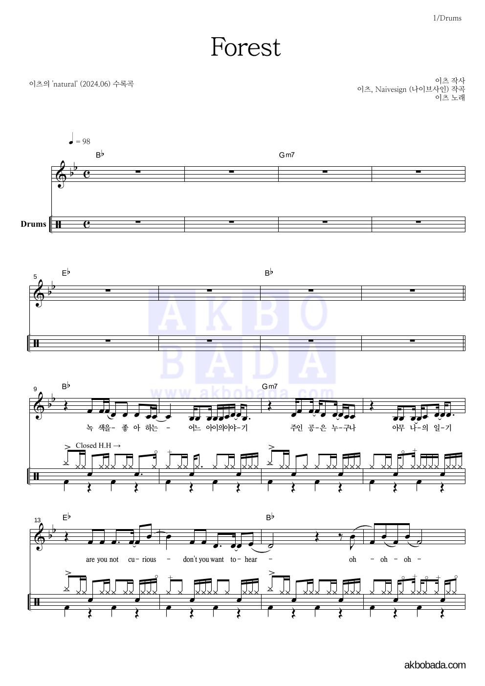 이츠 - Forest 드럼 악보 