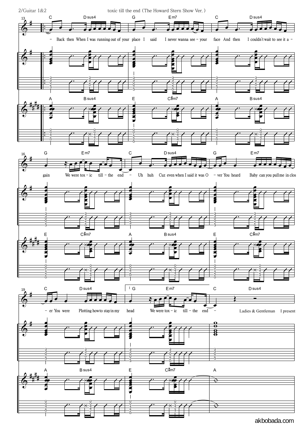 로제 - toxic till the end (The Howard Stern Show Ver.) 기타1,2 악보 
