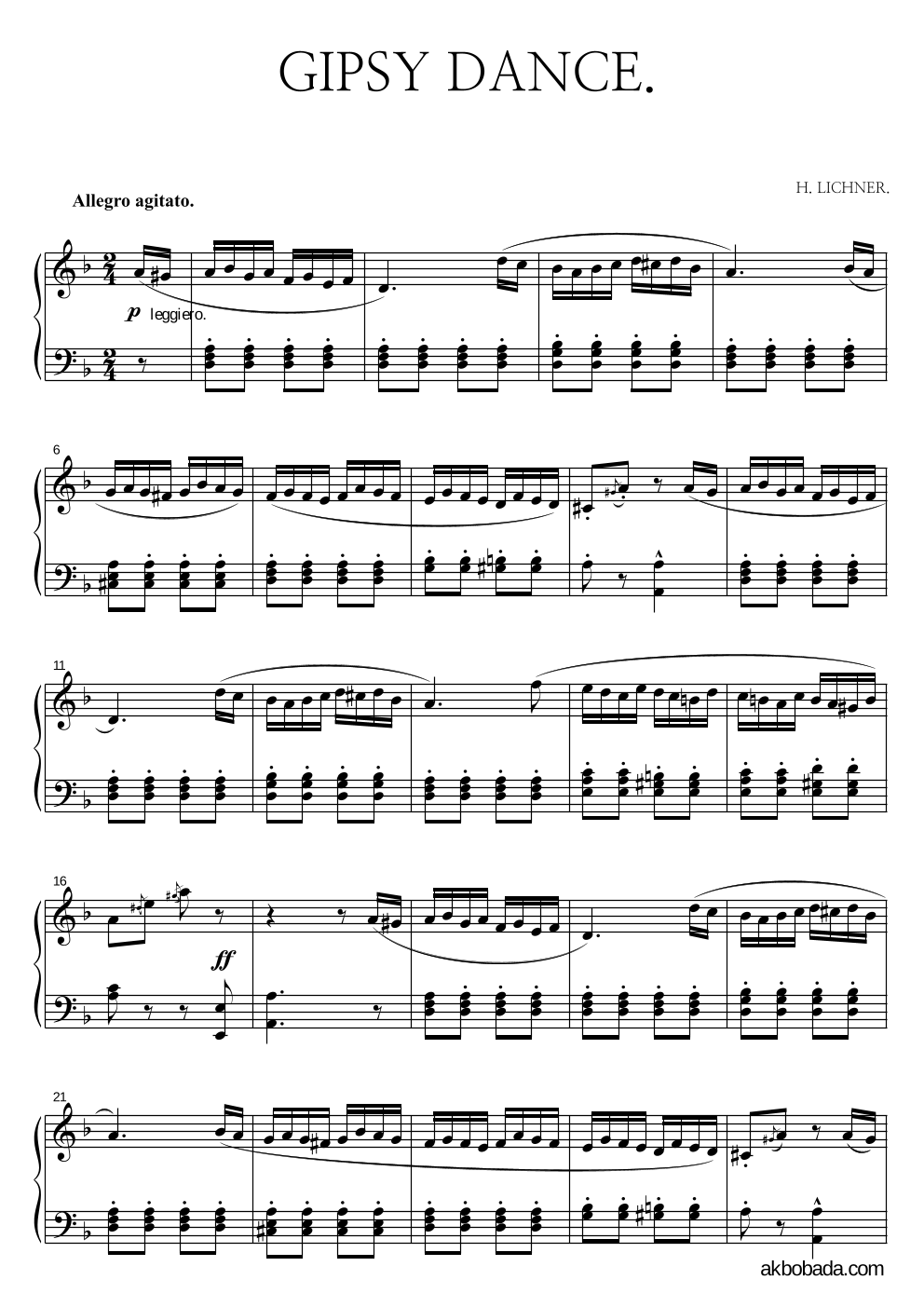 H.Lichner - Gipsy Dance 피아노 2단 악보 