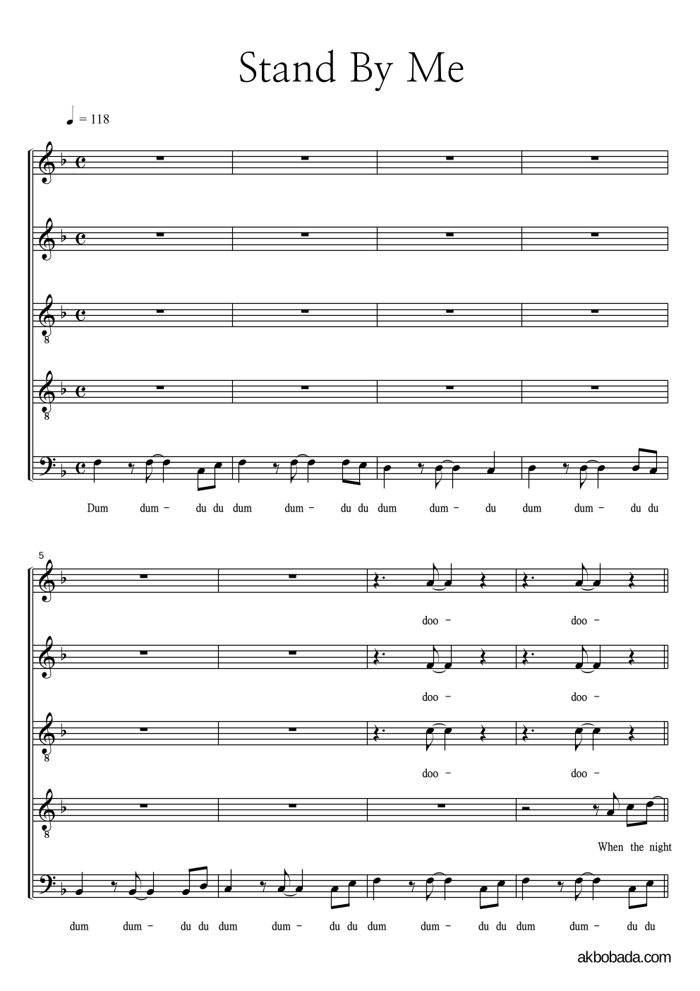 Ben E.King - Stand By Me 아카펠라 악보 