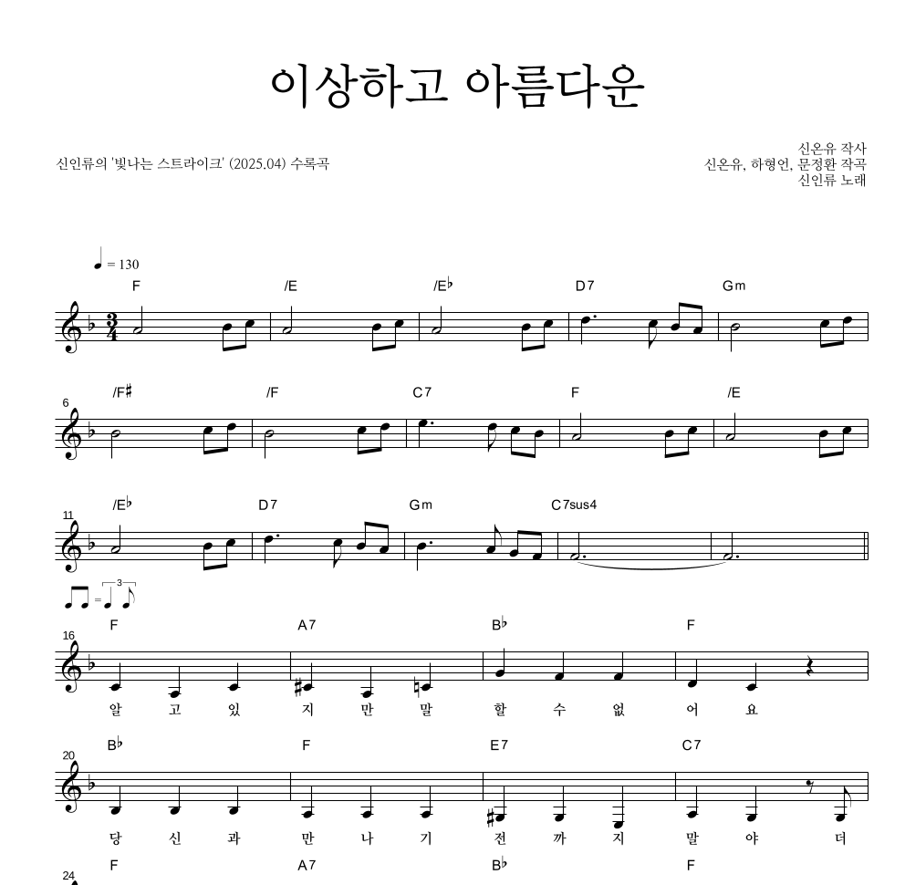 신인류 - 이상하고 아름다운 멜로디 악보 