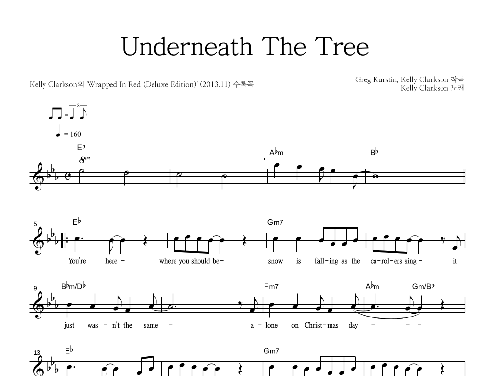Kelly Clarkson - Underneath The Tree 멜로디 악보 