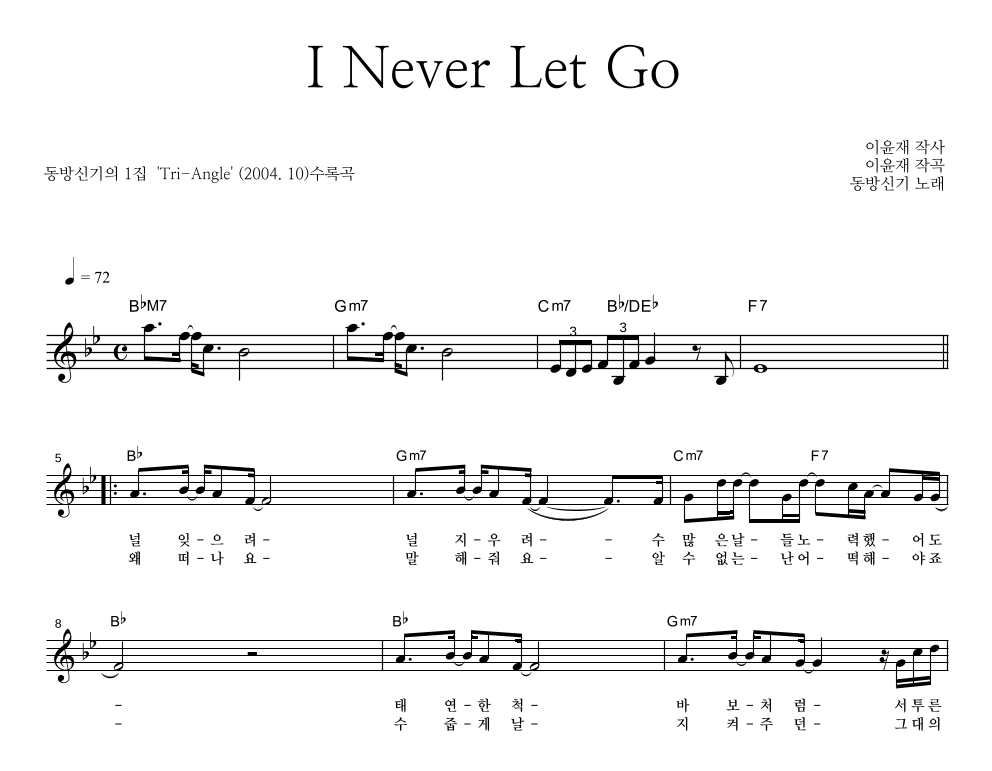 동방신기 - I Never Let Go 멜로디 악보 