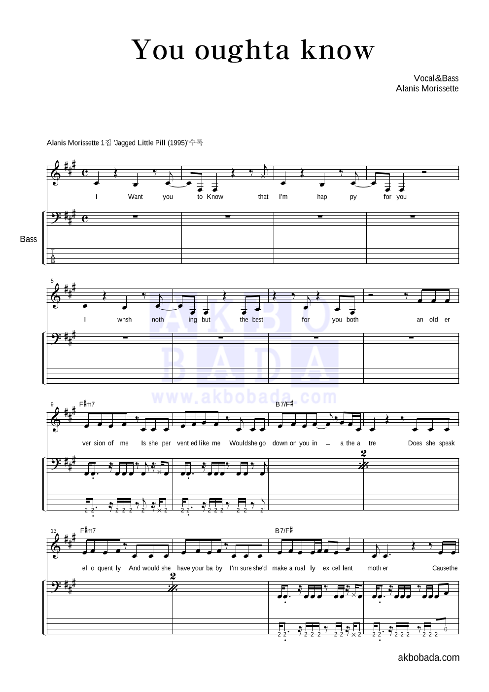 Alanis Morissette You Oughta Know 악보 악보바다