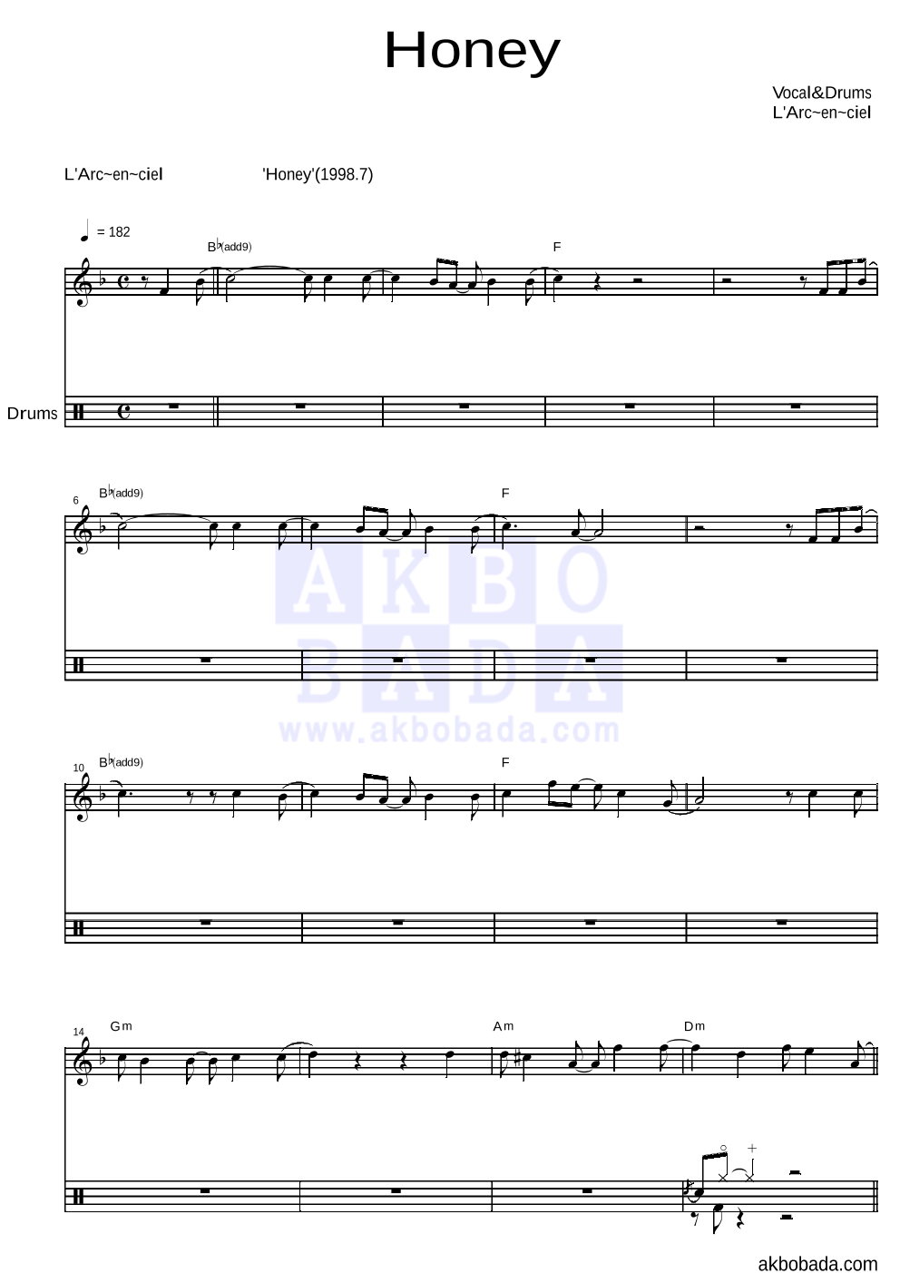 L'Arc~En~Ciel - Honey 드럼 악보 