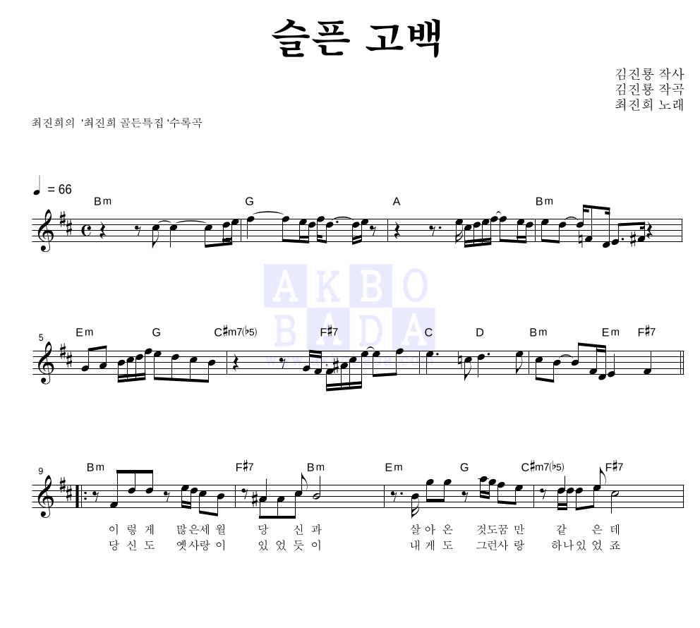 최진희 - 슬픈 고백 멜로디 악보 