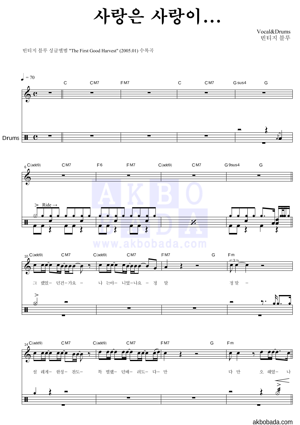 빈티지 블루 - 사랑은 사랑이... 드럼 악보 