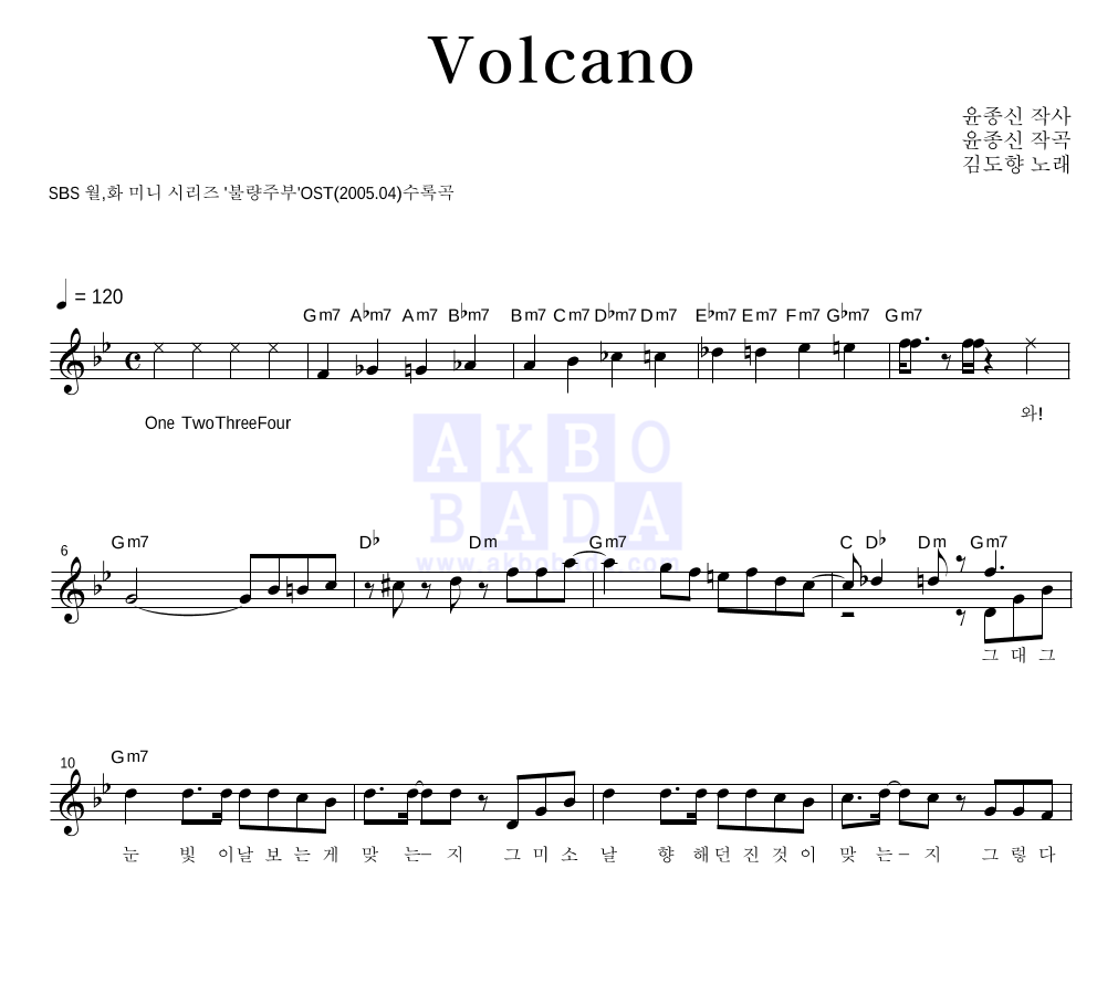 김도향 - Volcano 멜로디 악보 