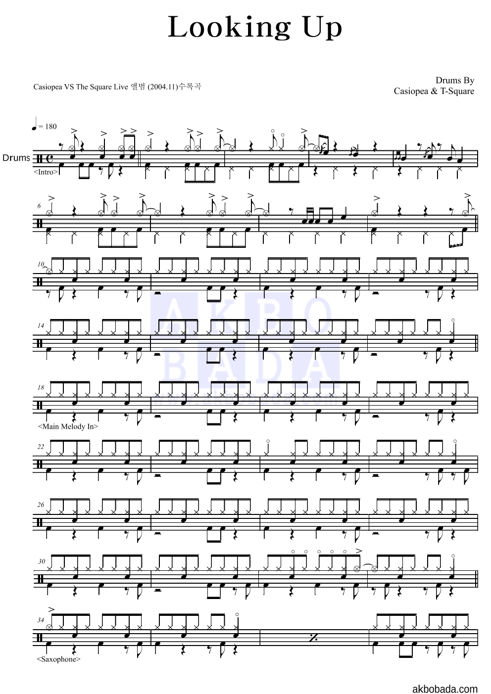 Casiopea,T-Square - Looking Up 드럼 악보 
