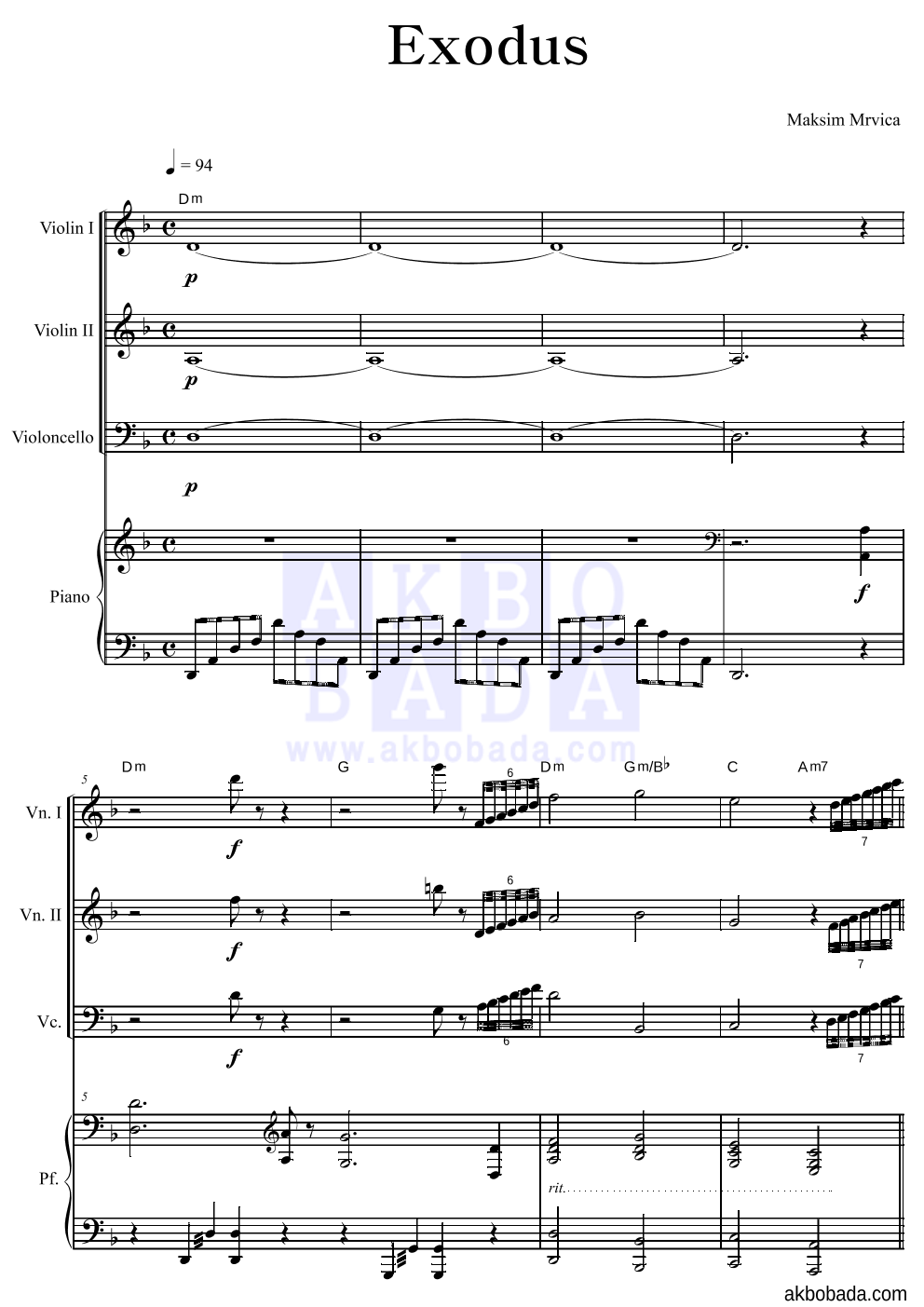 Maksim - Exodus 편성Ⅰ 악보 