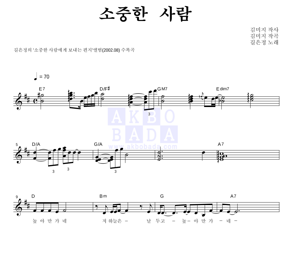 길은정 - 소중한 사람 멜로디 악보 