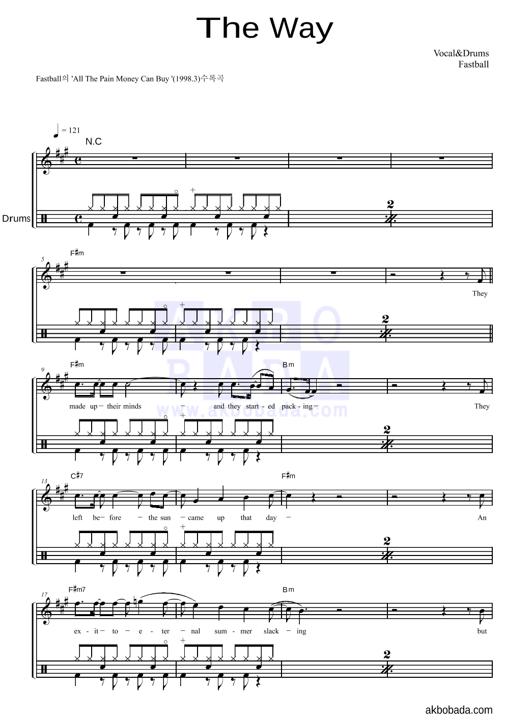 Fastball - The Way 드럼 악보 