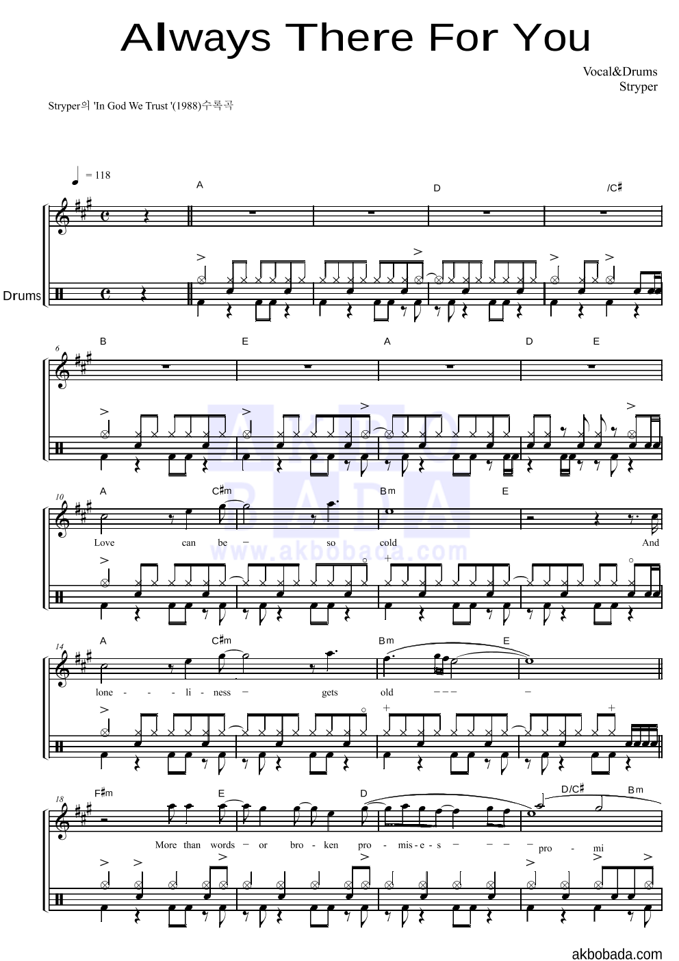 Stryper - Always There For You 드럼 악보 