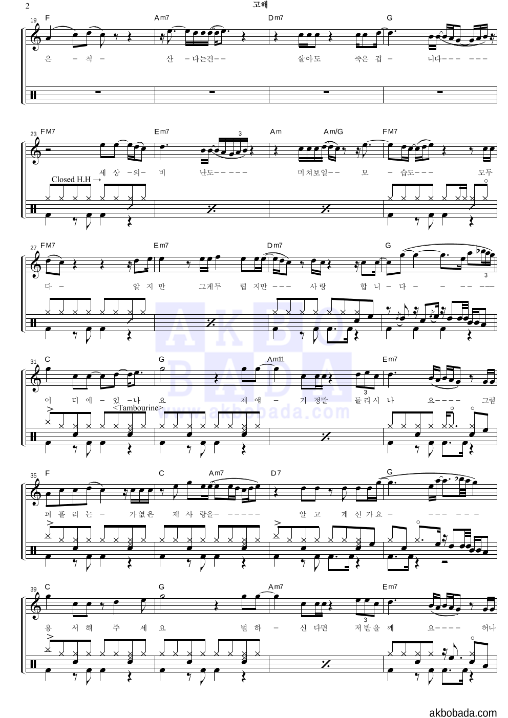 임재범 - 고해 드럼 악보 
