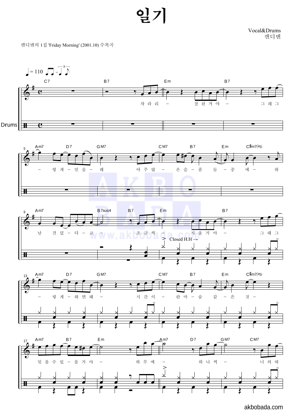 캔디맨 - 일기 드럼 악보 