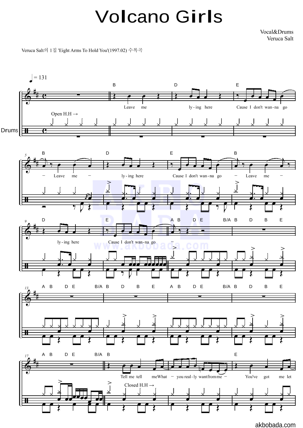 Veruca Salt - Volcano Girls 드럼 악보 