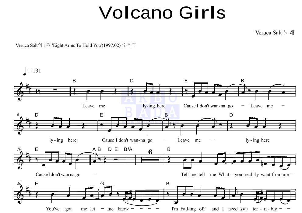 Veruca Salt - Volcano Girls 멜로디 악보 