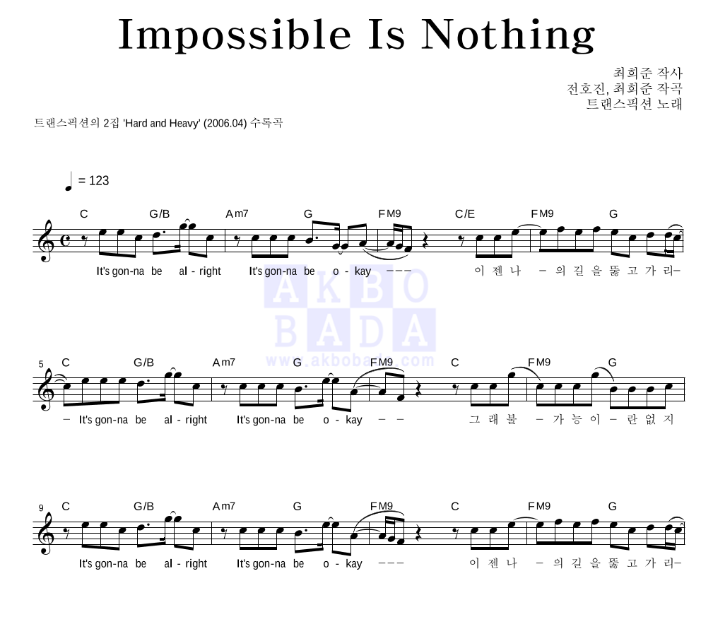 트랜스픽션 - Nothing Is Impossible 멜로디 악보 