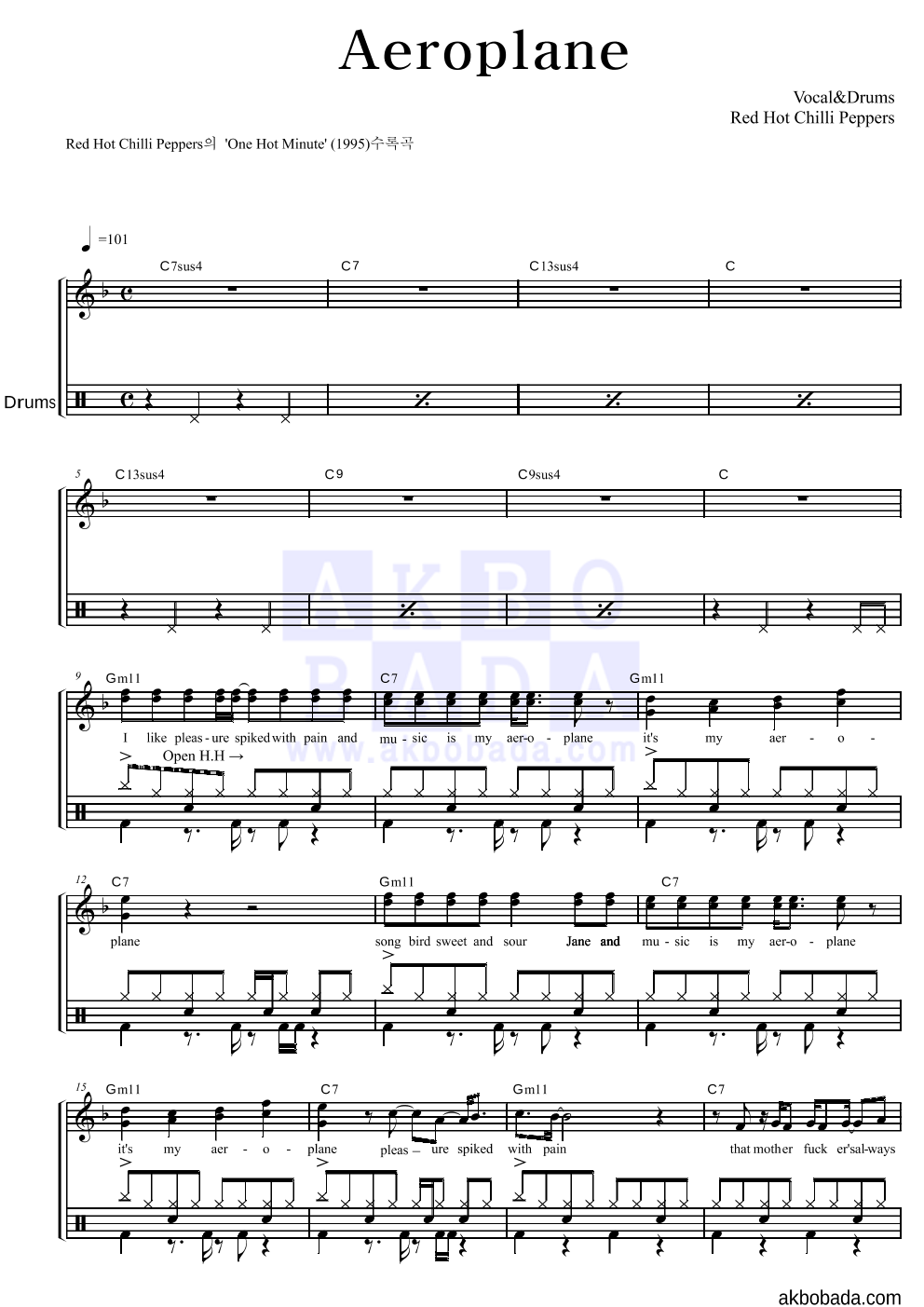 Red Hot Chili Peppers Aeroplane 악보 악보바다