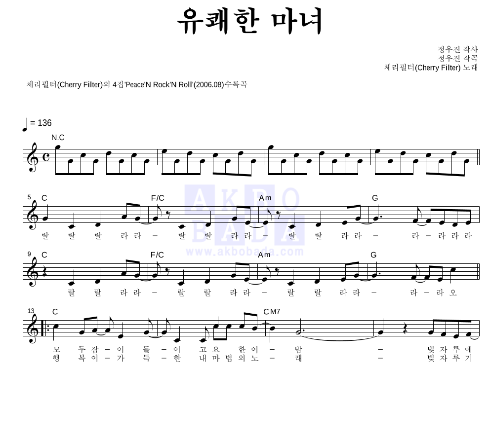 체리필터 - 유쾌한 마녀 멜로디 악보 