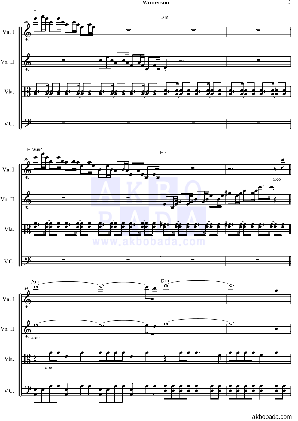 Bond(본드) - Wintersun 현악4중주 악보 