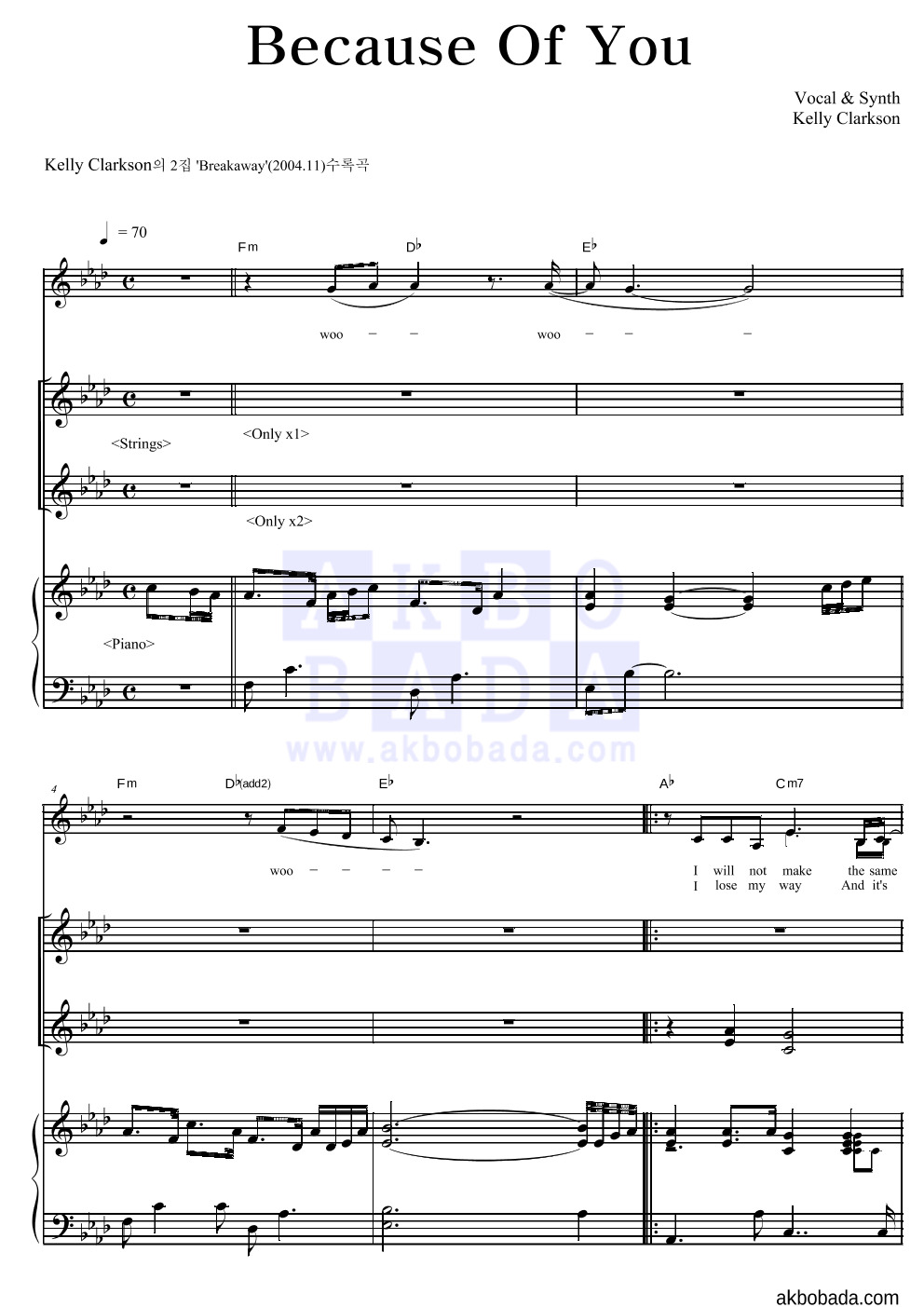 Kelly Clarkson Because Of You Lyrics And Chords