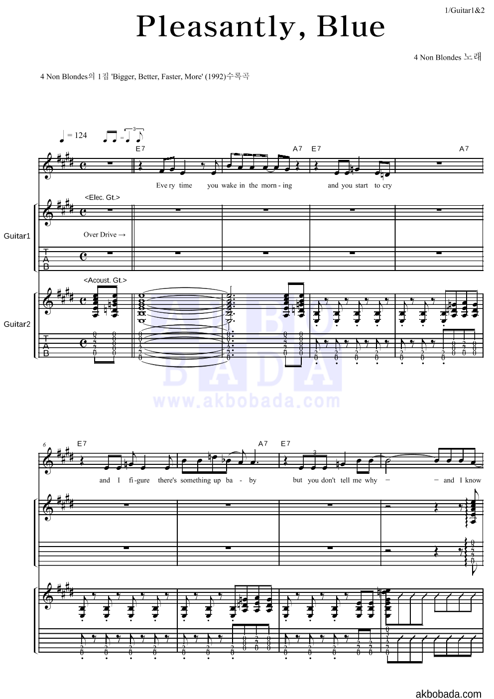 4 Non Blondes - Pleasantly, Blue 기타1,2 악보 