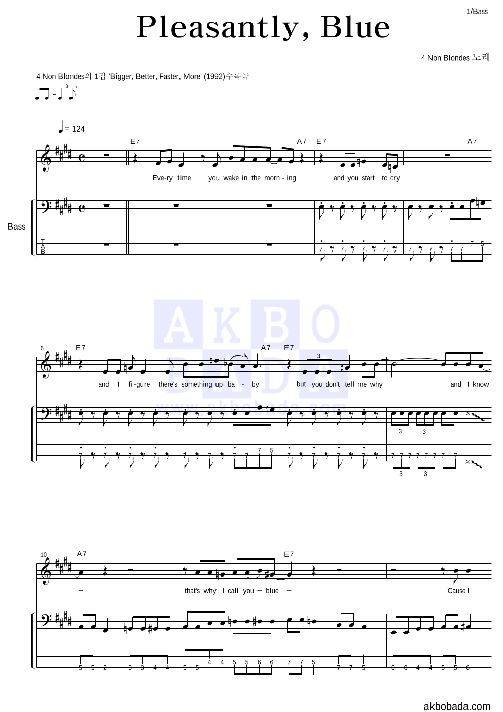 4 Non Blondes - Pleasantly, Blue 베이스 악보 