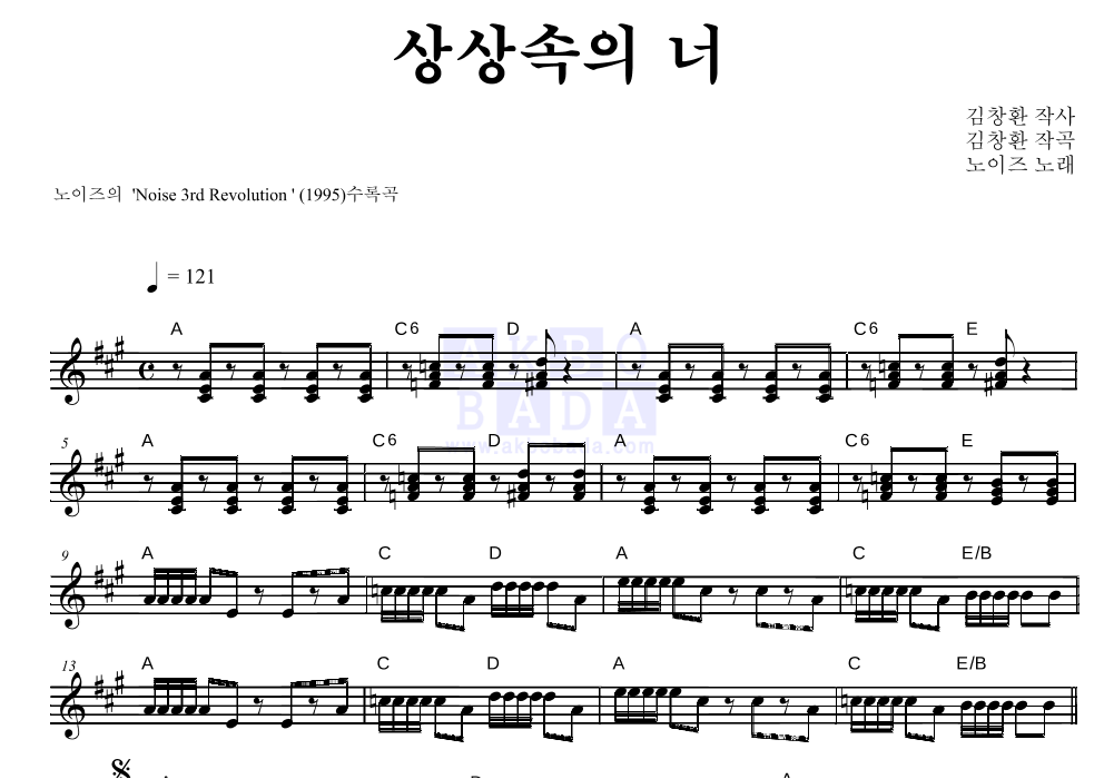 노이즈 - 상상속의 너 멜로디 악보 