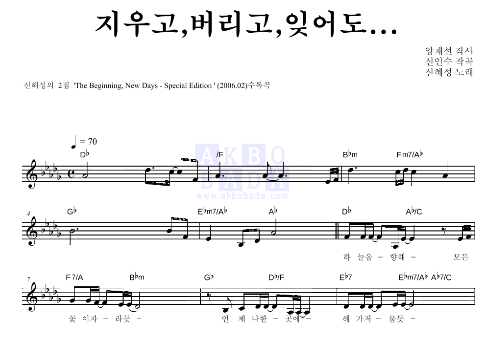 신혜성 - 지우고,버리고,잊어도... 멜로디 악보 