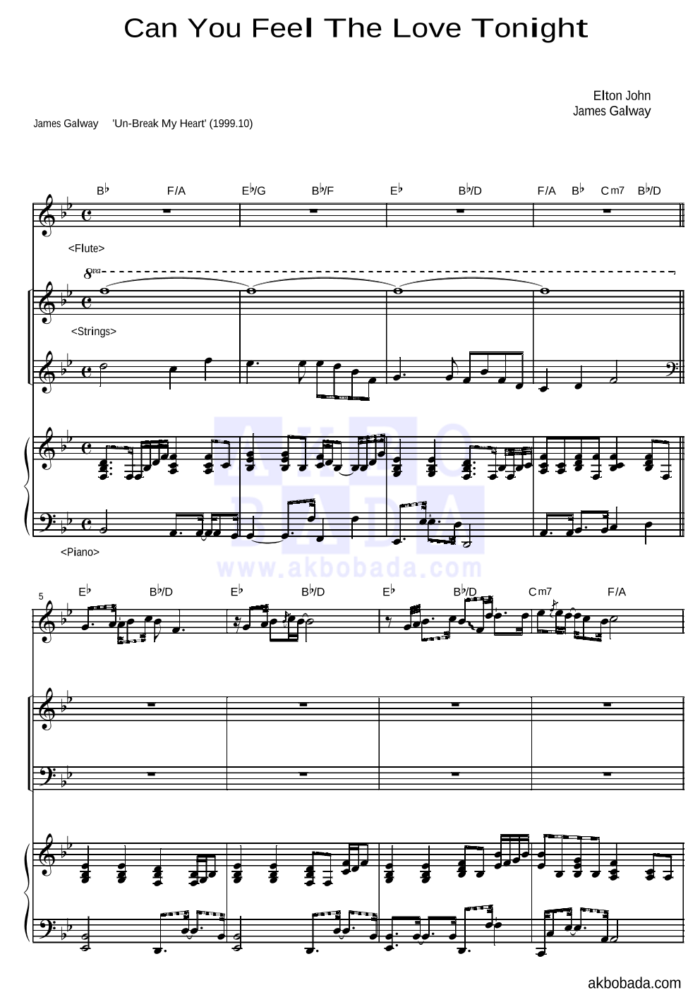 James Galway - Can you feel the love tonight 편성Ⅰ 악보 