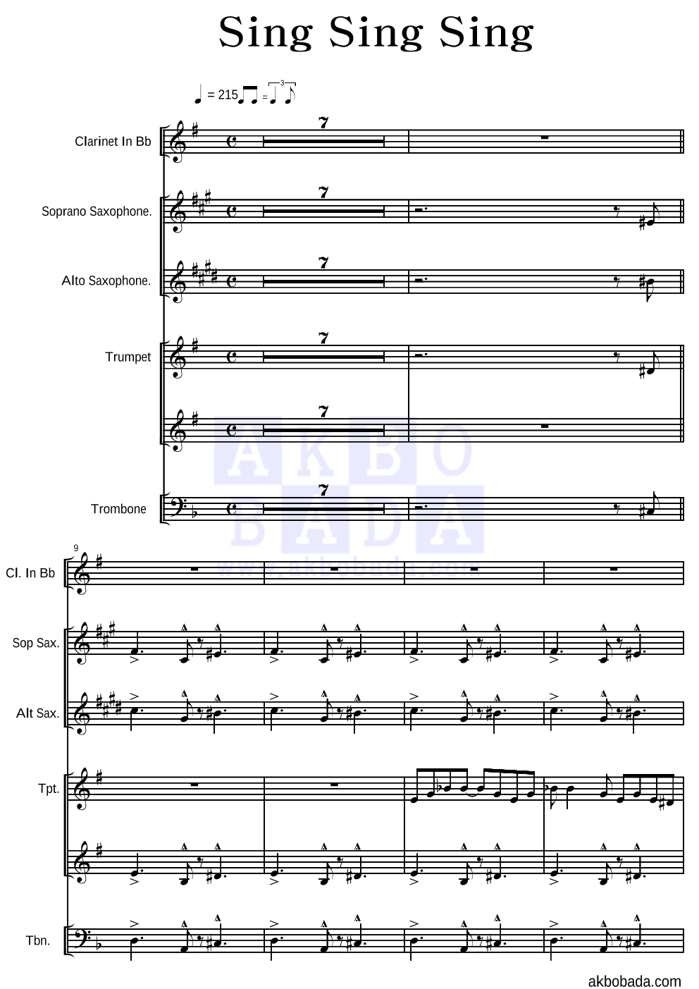 Louis Prima - Sing, Sing, Sing! 편성Ⅰ 악보 