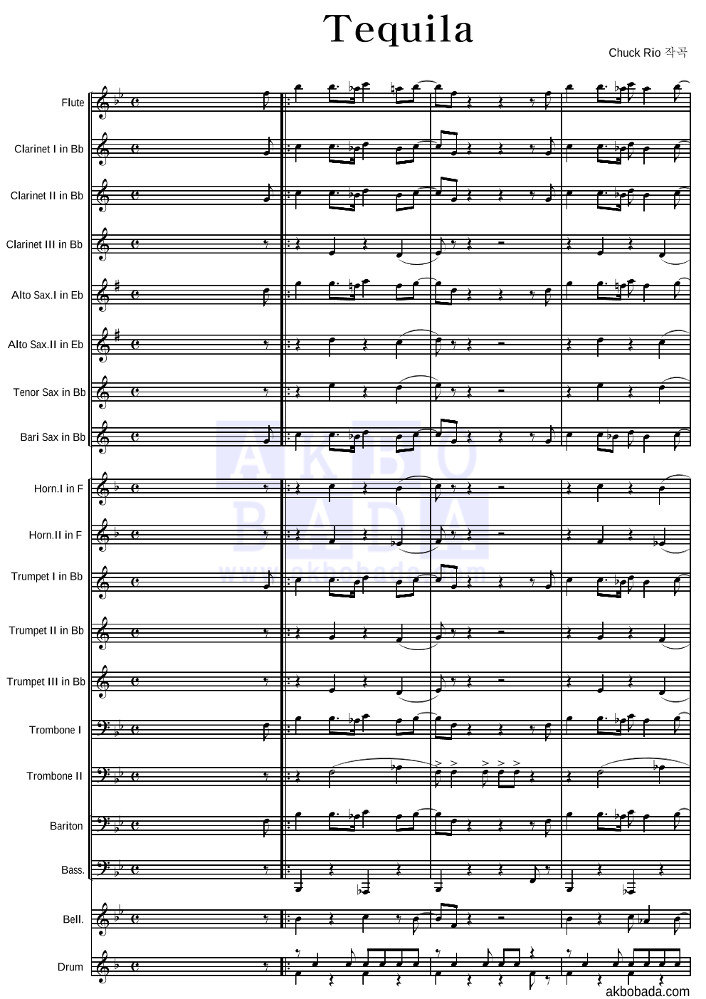 Chuck Rio Tequila 악보 악보바다