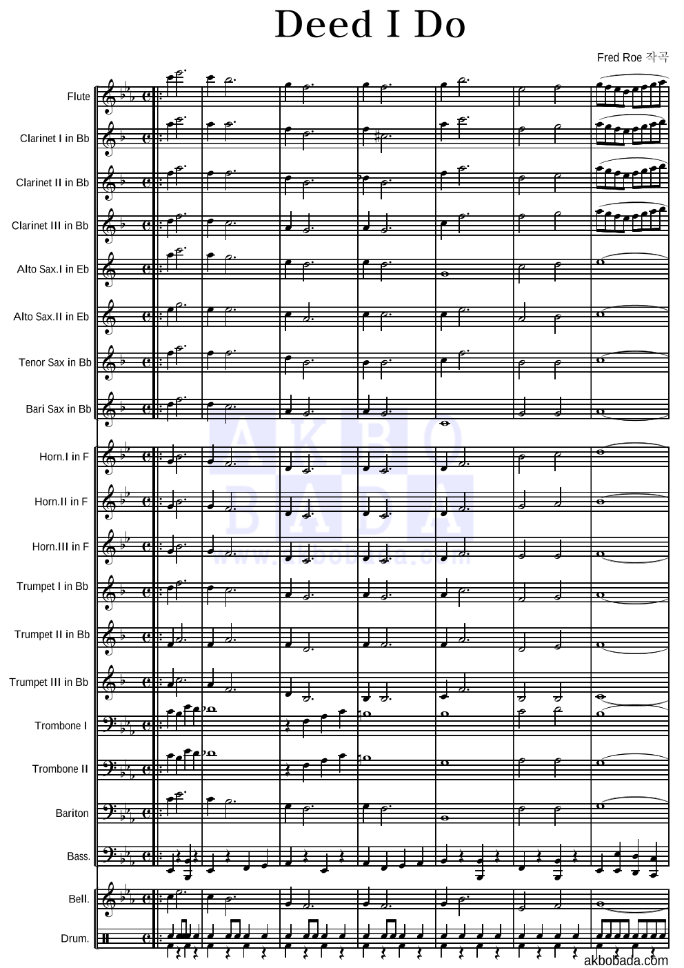 Fred Roe - Deed I Do 편성Ⅰ 악보 