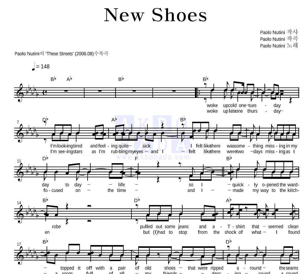 Paolo Nutini New Shoes 악보