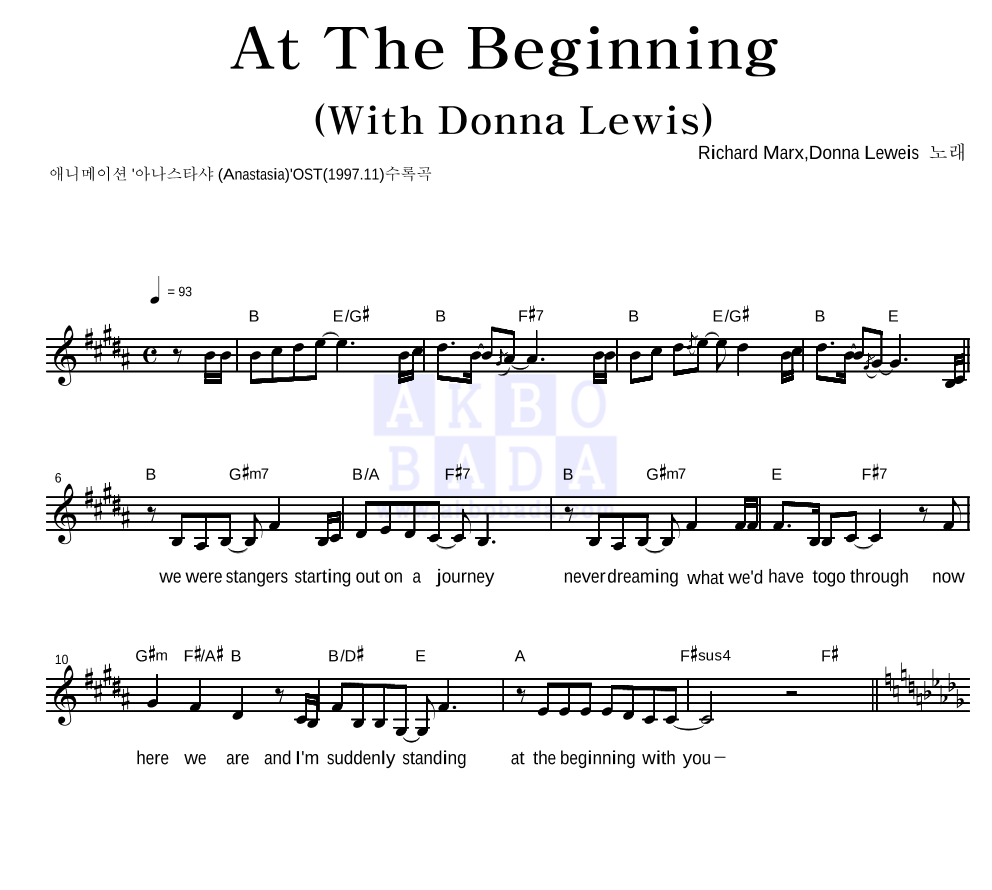 Richard Marx,Donna Lewis - At The Beginning 멜로디 악보 