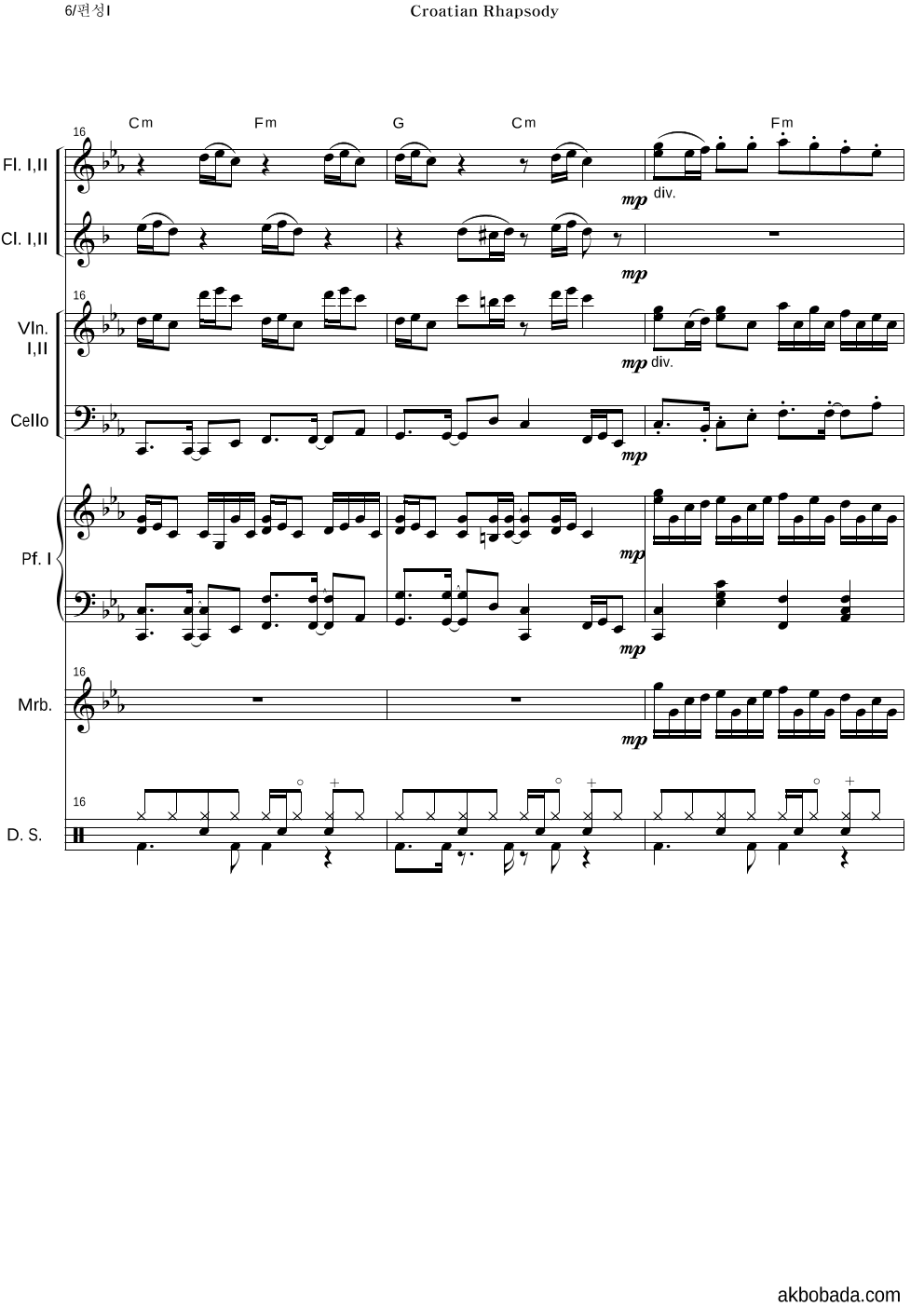 Maksim - Croatian Rhapsody 편성Ⅰ 악보 