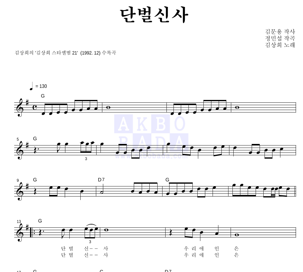 김상희 - 단벌신사 멜로디 악보 