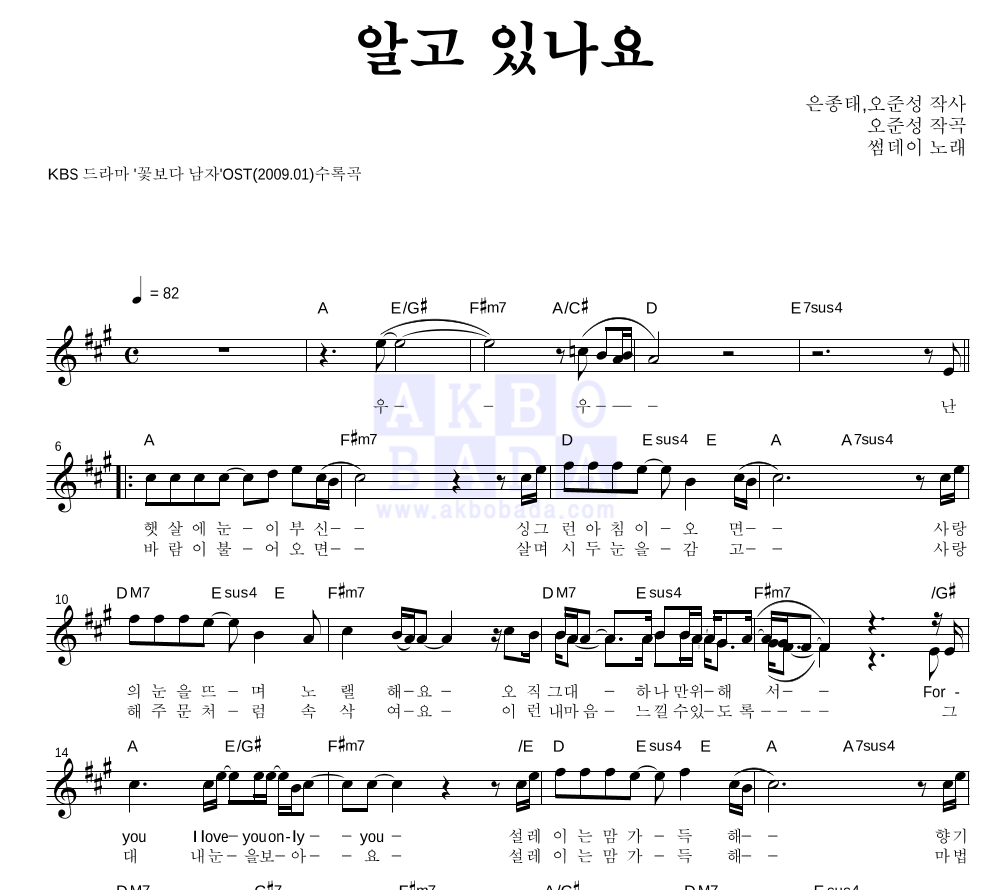 썸데이(Someday) - 알고 있나요 멜로디 악보 