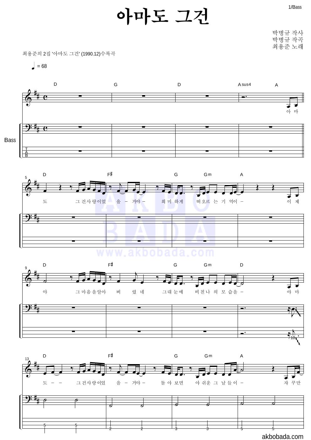 최용준 - 아마도 그건 베이스 악보 