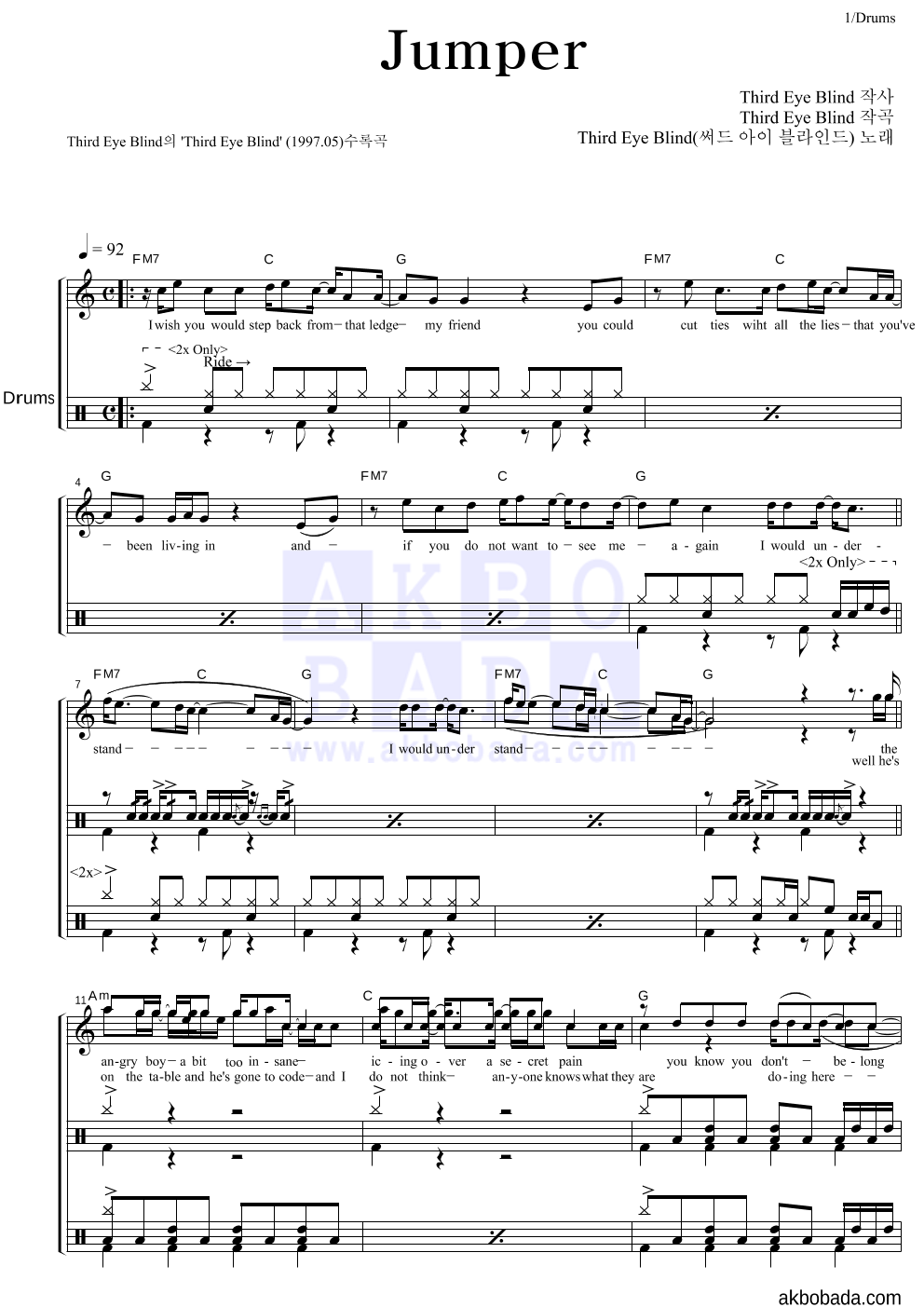 Third Eye Blind - Jumper 드럼 악보 