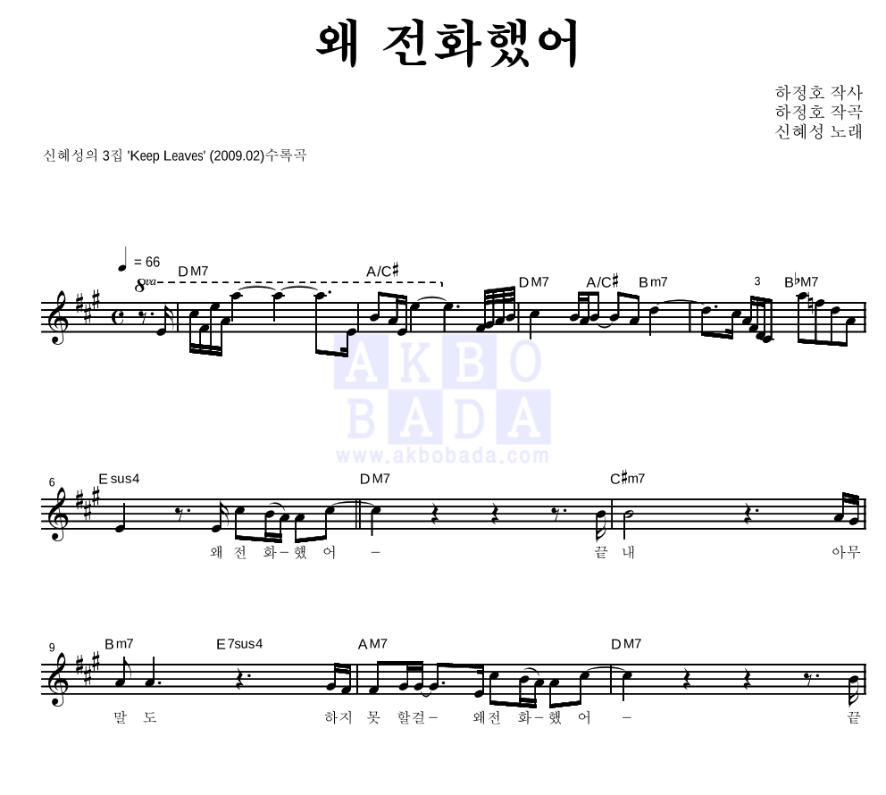 신혜성 - 왜 전화했어 멜로디 악보 