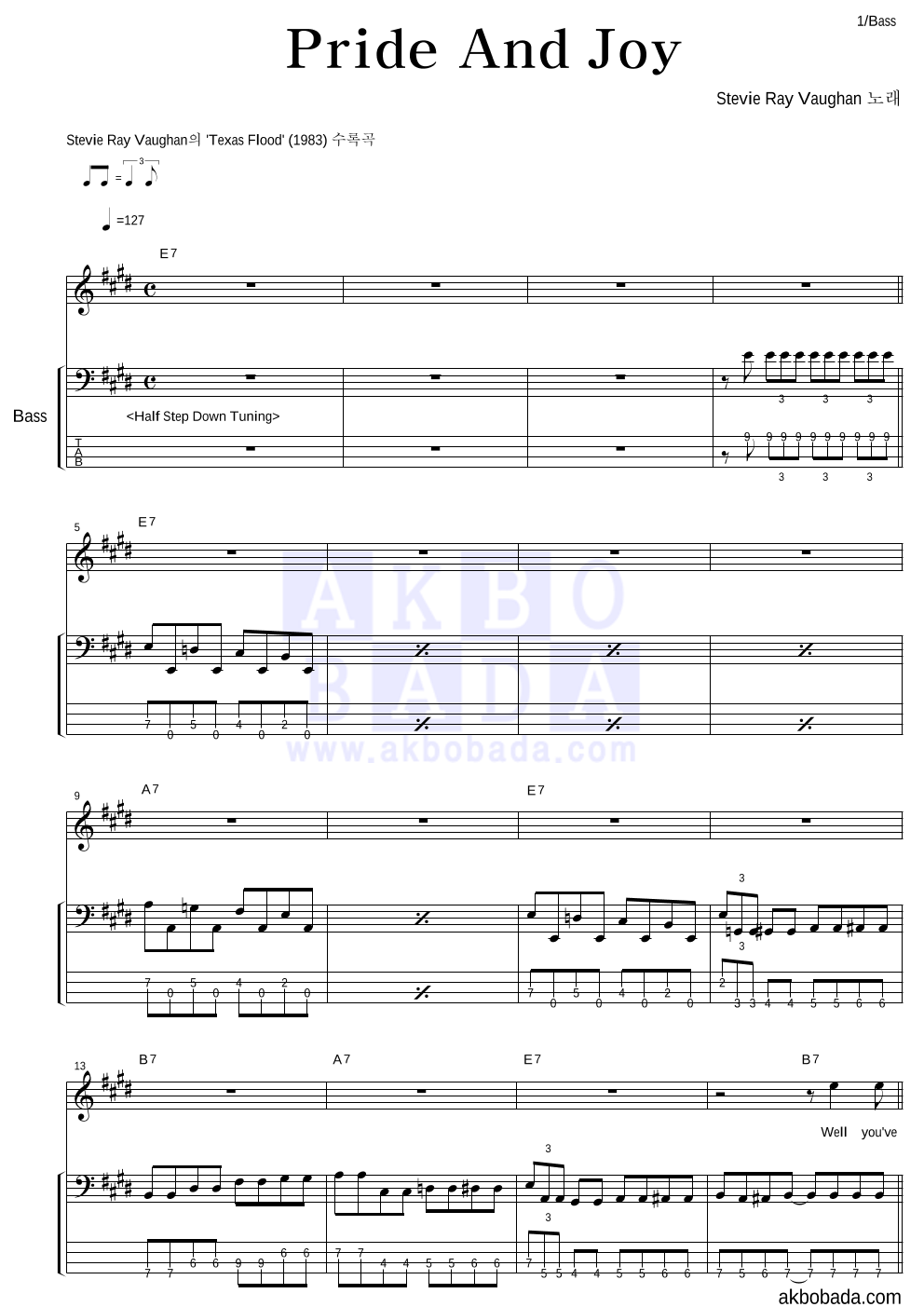 Stevie Ray Vaughan - Pride And Joy 베이스 악보 