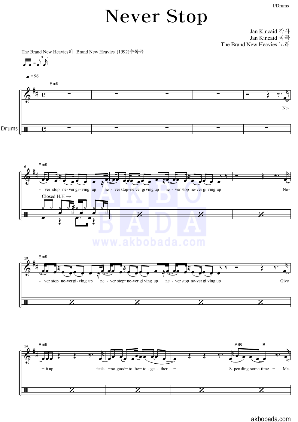 The Brand New Heavies - Never Stop 드럼 악보 