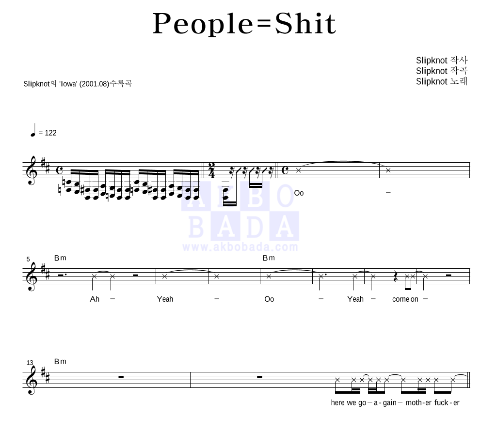 Slipknot - People=Shit 멜로디 악보 